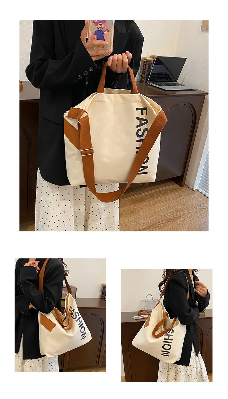 Women Japanese Canvas Tote Bag Large Capacity Black Brown — feature 25