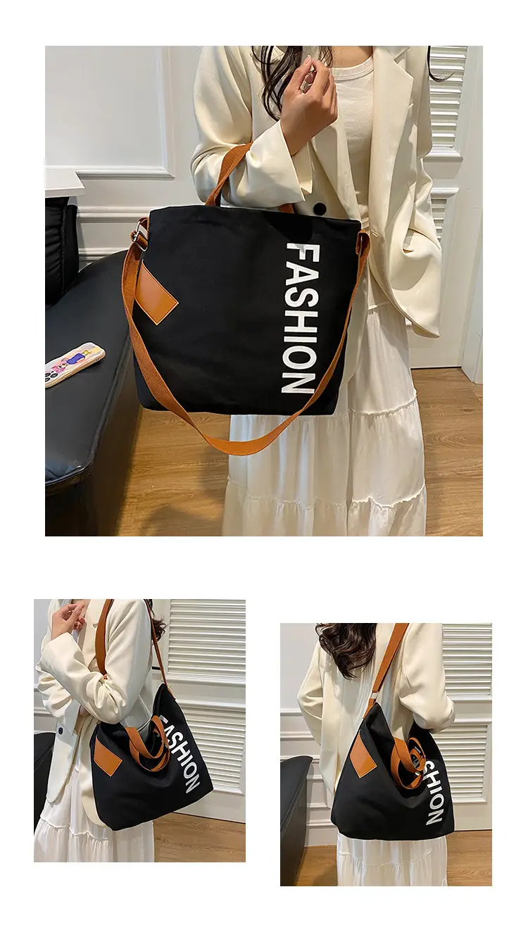 Women Japanese Canvas Tote Bag Large Capacity Black Brown — feature 26