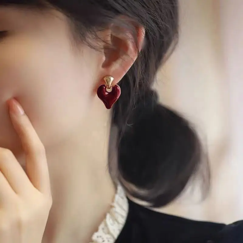 Heart Shaped Red Earrings for Women S925 Gold - Image 2