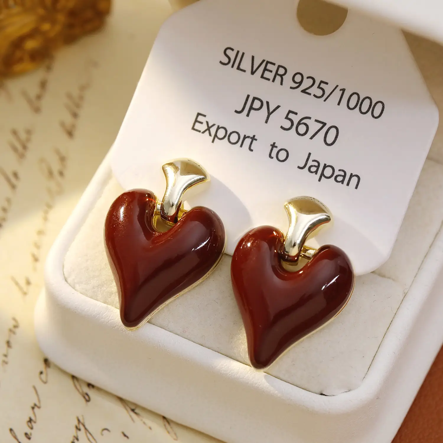 Heart Shaped Red Earrings for Women S925 Gold - Image 4
