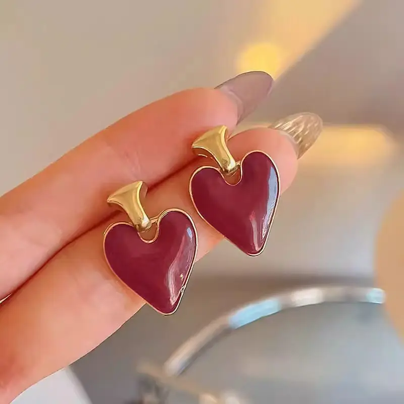 Heart Shaped Red Earrings for Women S925 Gold — feature 8