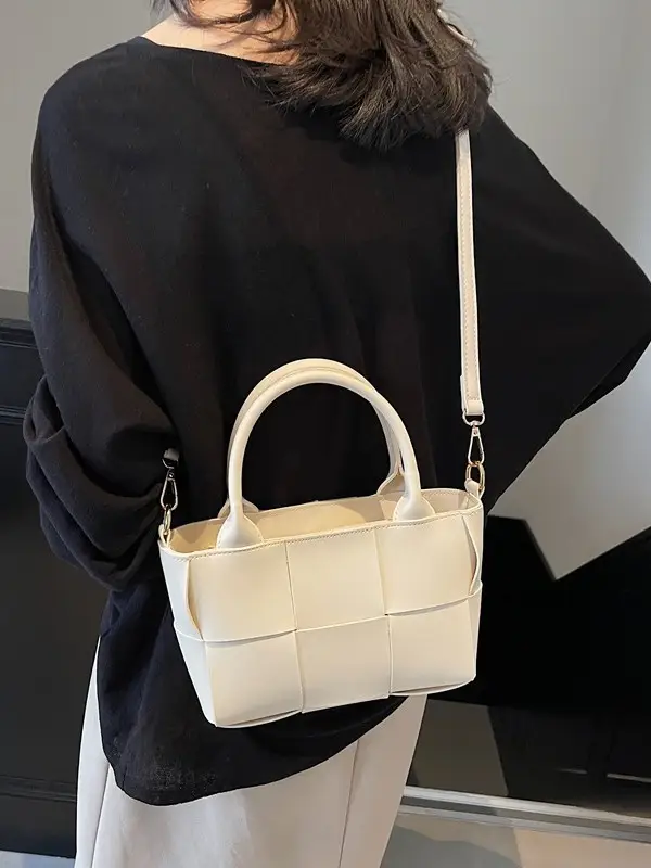 Black Woven Retro Handheld Bucket Bag for Women - Image 8