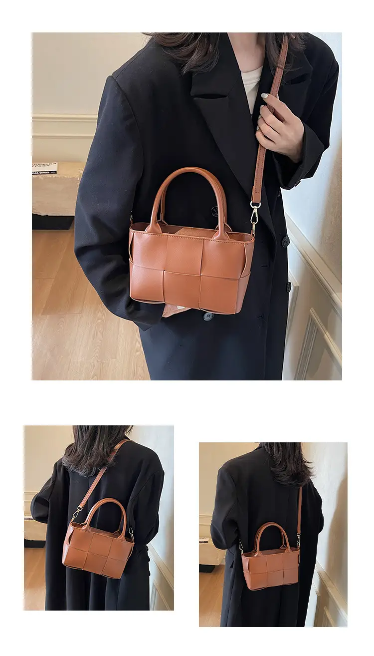 Black Woven Retro Handheld Bucket Bag for Women — feature 11