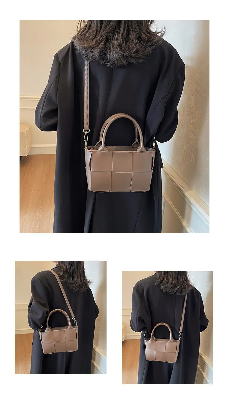 Black Woven Retro Handheld Bucket Bag for Women — feature 12