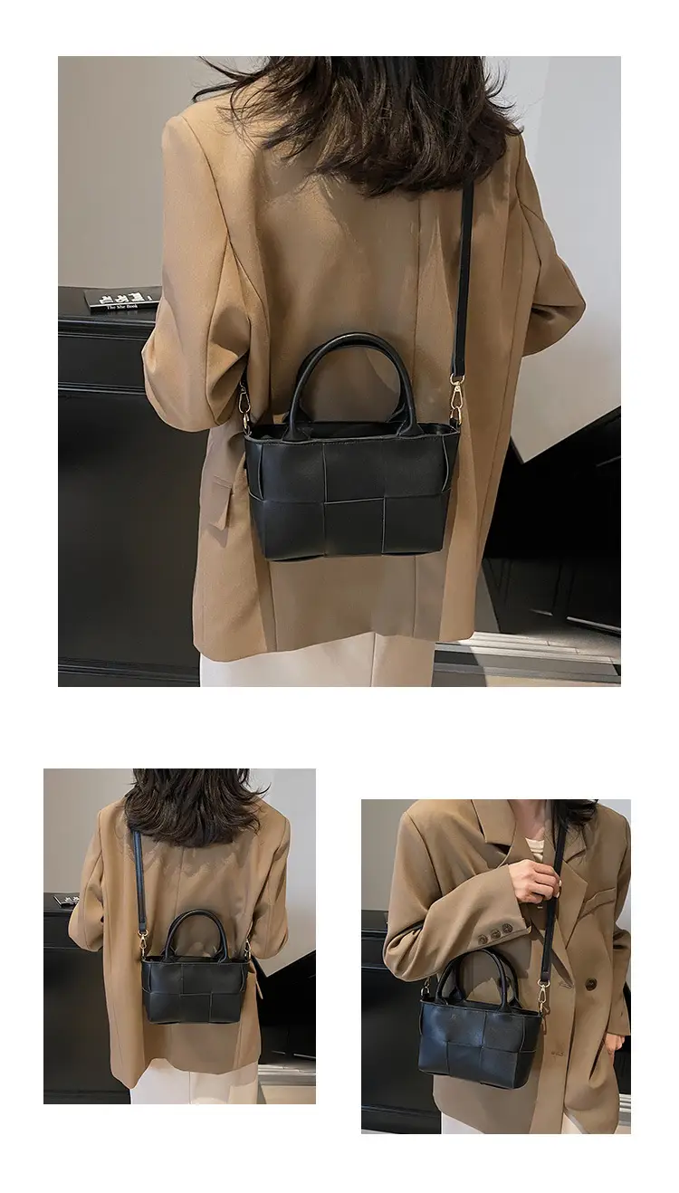 Black Woven Retro Handheld Bucket Bag for Women — feature 13