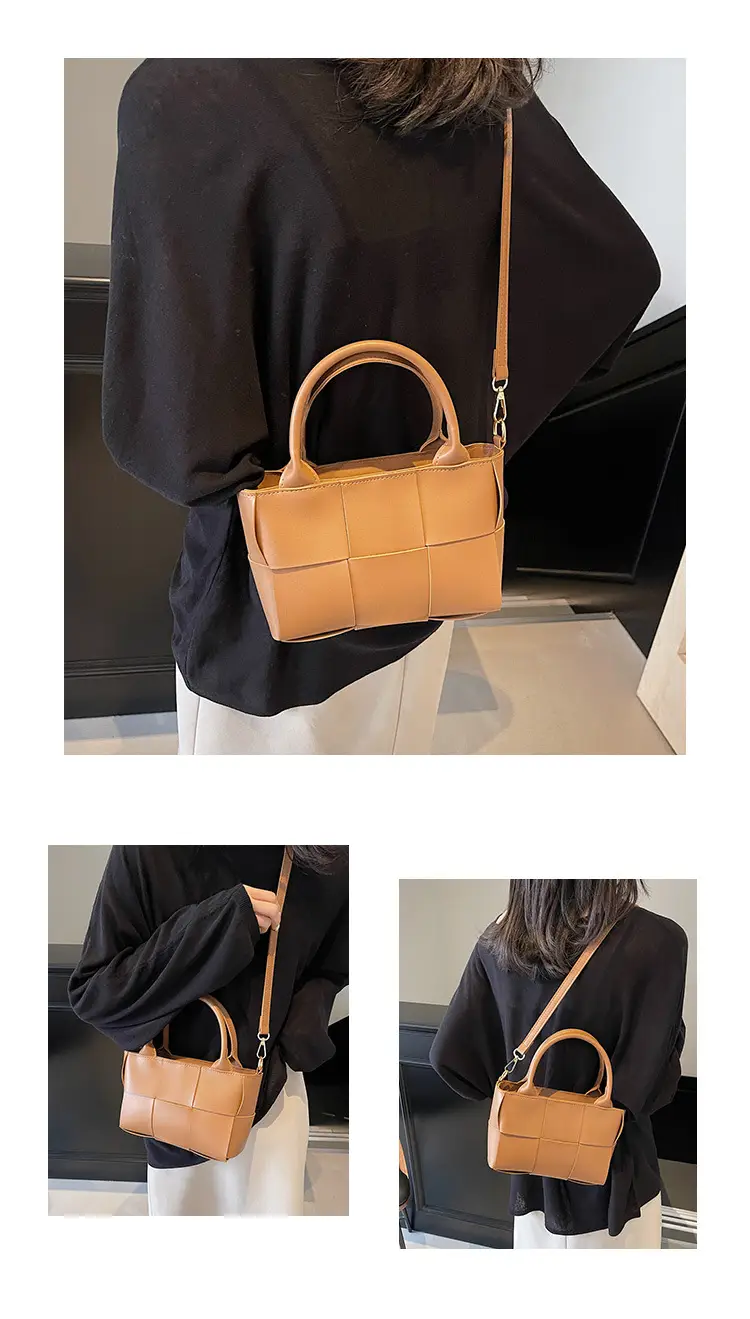 Black Woven Retro Handheld Bucket Bag for Women — feature 14