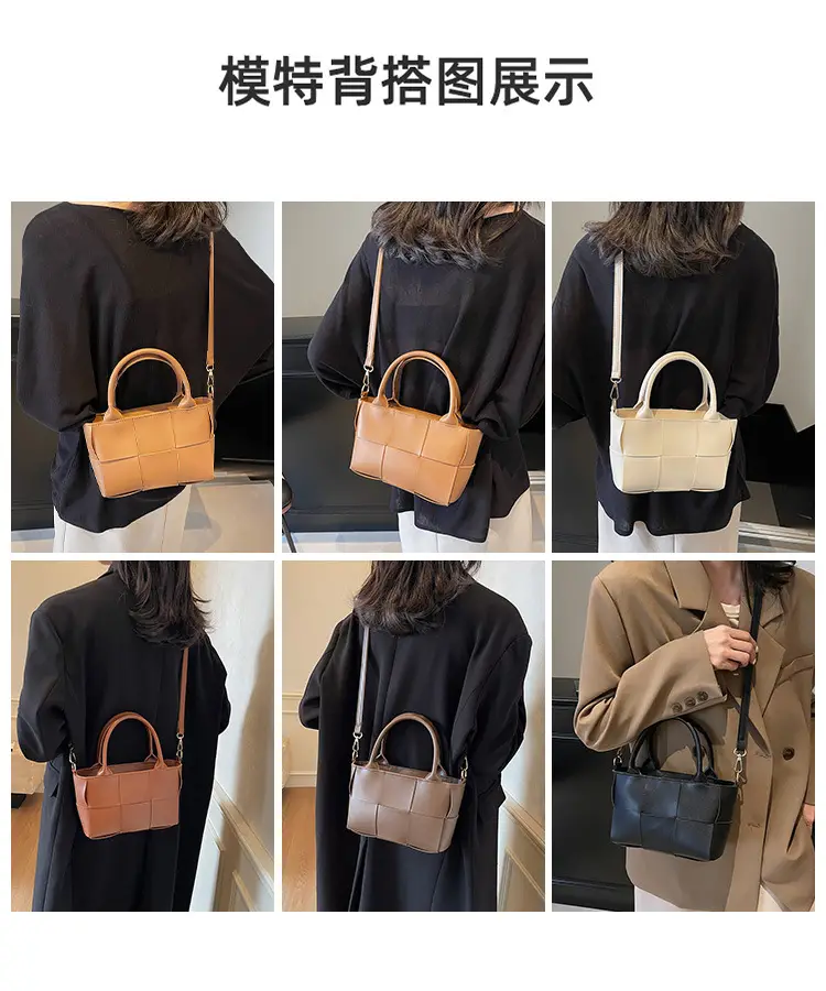 Black Woven Retro Handheld Bucket Bag for Women — feature 3