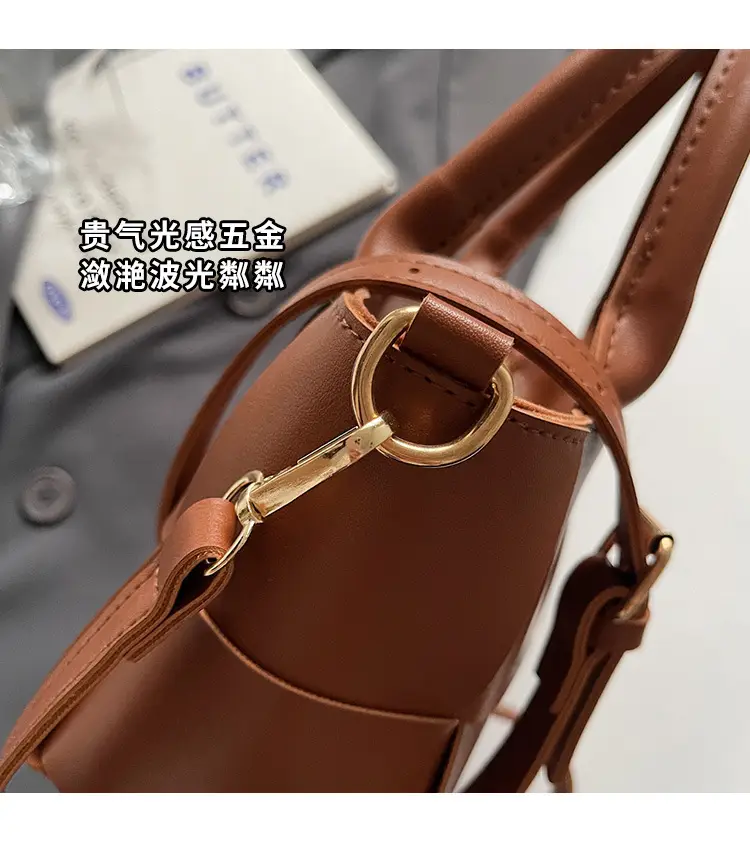 Black Woven Retro Handheld Bucket Bag for Women — feature 9