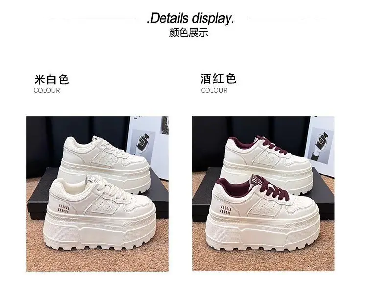 8cm Height-increasing Thick-soled Shoes Leather White Shoes Women's 2025 Spring New All-match Platform Shoes Casual Comfortable Board Shoes — feature 3