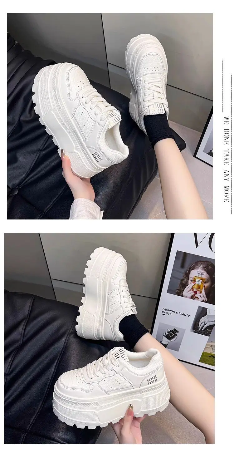8cm Height-increasing Thick-soled Shoes Leather White Shoes Women's 2025 Spring New All-match Platform Shoes Casual Comfortable Board Shoes — feature 6