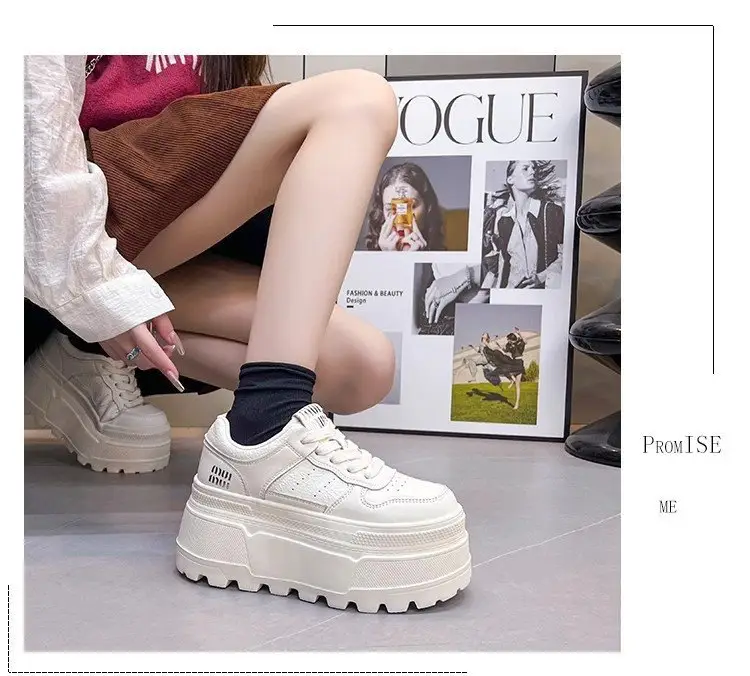 8cm Height-increasing Thick-soled Shoes Leather White Shoes Women's 2025 Spring New All-match Platform Shoes Casual Comfortable Board Shoes — feature 8