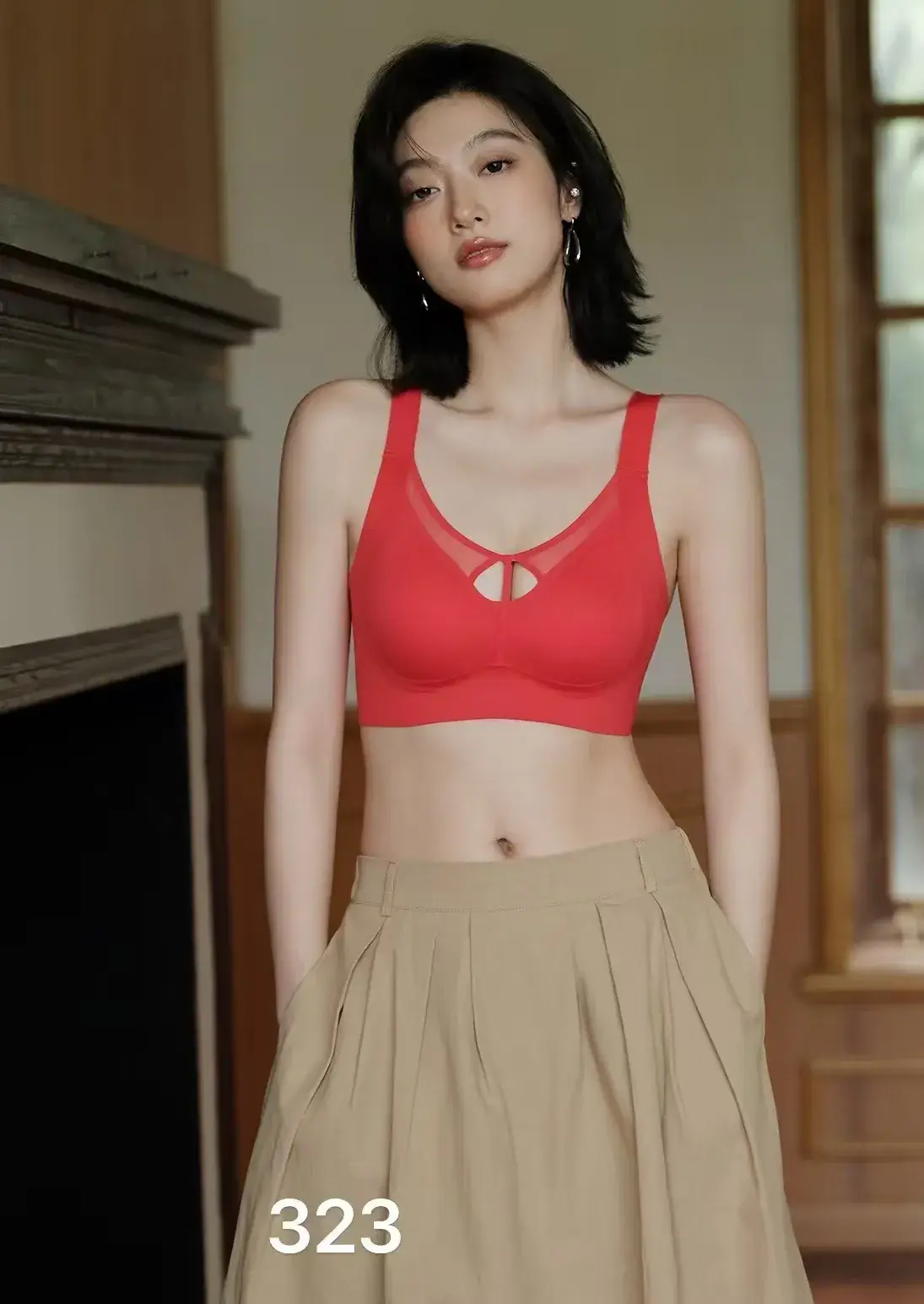 Red Wide Shoulder Cross Cut Out Tube Top Bra with Water Drop Cup - Image 3