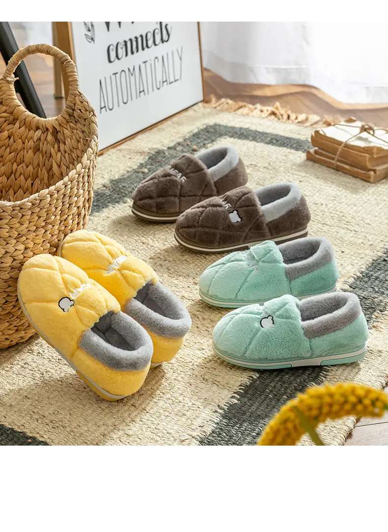 Men's Cotton Slippers for Autumn and Winter, Indoor, Closed Heel, Home Use, Fleece-Lined, Thickened, Warm, Women's Wool Cotton Shoes, Men's Style, Casual for Home Use — feature 18