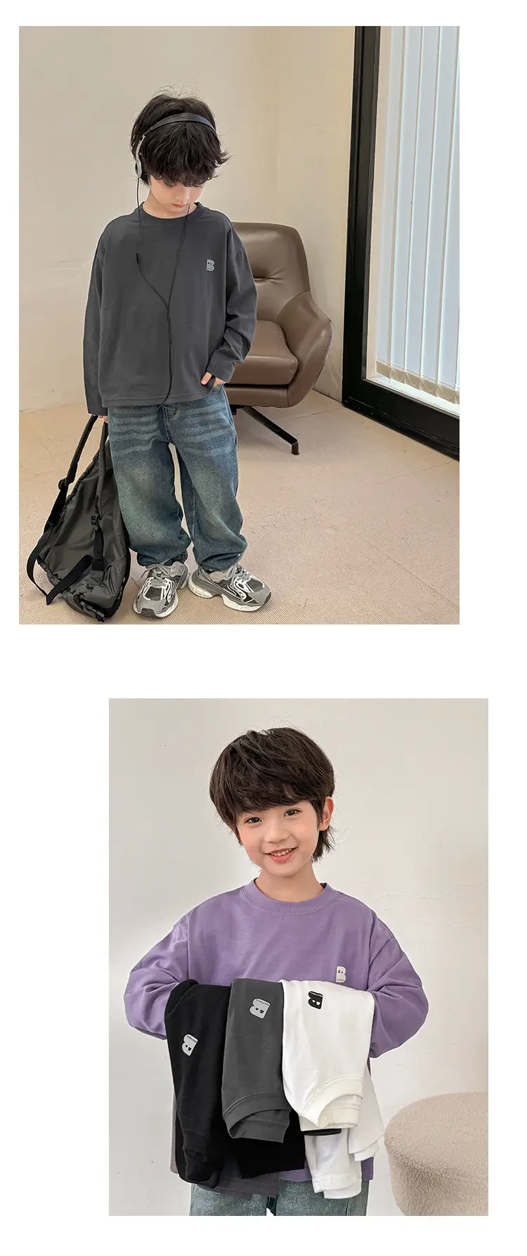 Haima Boys Pure Cotton Long Sleeve T-Shirt White 2026 — feature 16