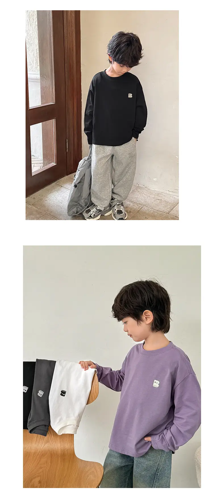 Haima Boys Pure Cotton Long Sleeve T-Shirt White 2026 — feature 18