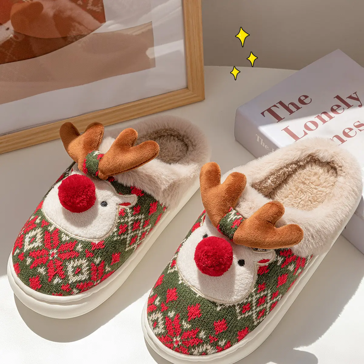 Christmas Elk Cotton Slippers Women Winter 2026 — feature 10