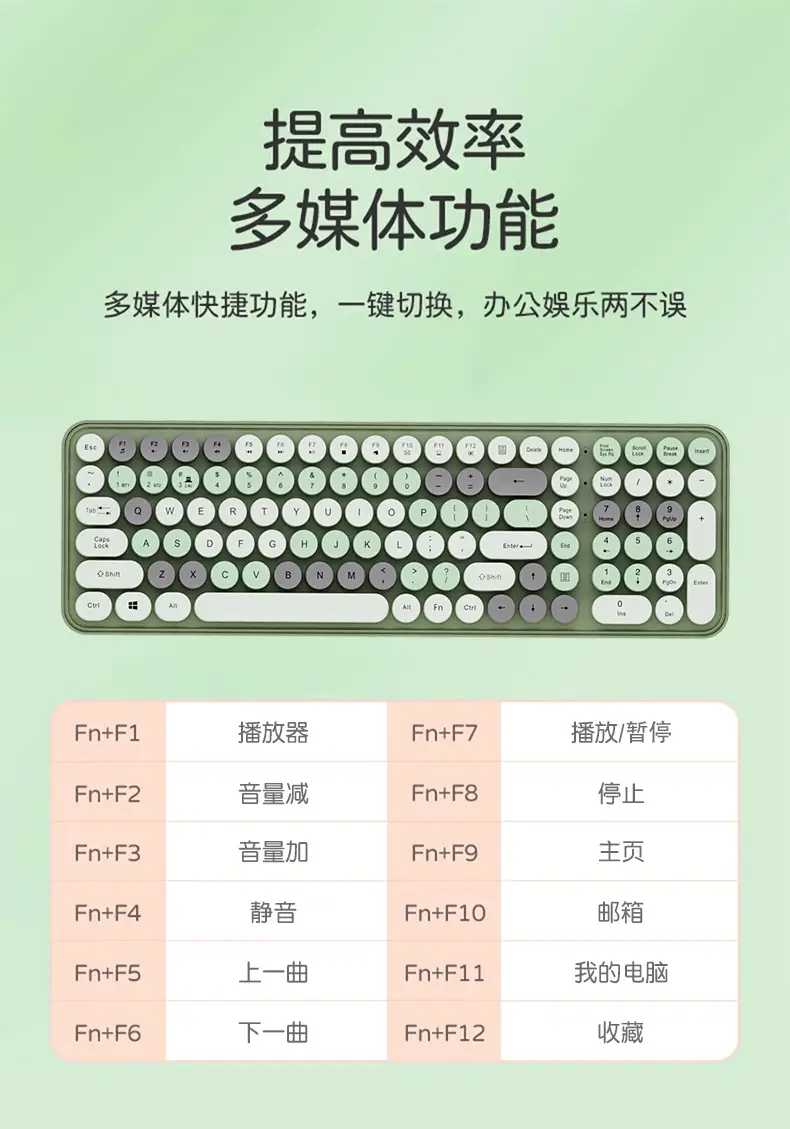 Wireless Keyboard Mechanical Feel Mute Computer Bluetooth Charging High Color Value Female Office Punk Mouse suit — feature 15