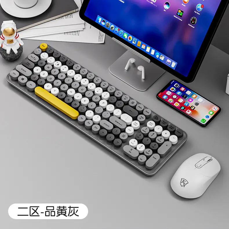 Wireless Keyboard Mechanical Feel Mute Computer Bluetooth Charging High Color Value Female Office Punk Mouse suit — feature 21