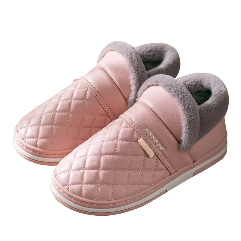 pu leather waterproof cotton slippers men's bag with warm fleece-lined thickened home winter elderly non-slip cotton shoes - Image 8