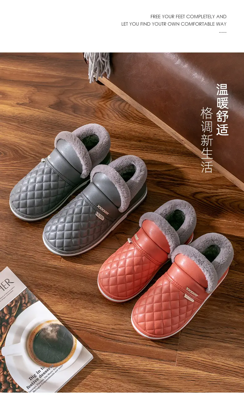 pu leather waterproof cotton slippers men's bag with warm fleece-lined thickened home winter elderly non-slip cotton shoes — feature 14