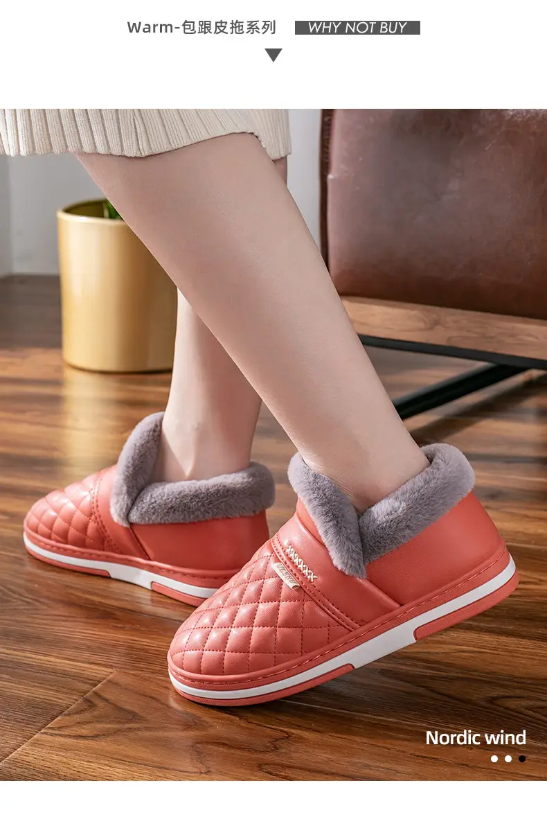 pu leather waterproof cotton slippers men's bag with warm fleece-lined thickened home winter elderly non-slip cotton shoes — feature 4