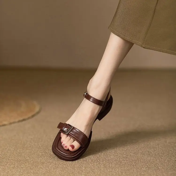 2025 New Open Toe Low Heel Sliding Sandals Women's Summer Soft Bottom Flat Simple plus size Roman Sandals - Image 6