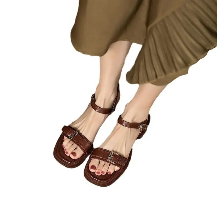 2025 New Open Toe Low Heel Sliding Sandals Women's Summer Soft Bottom Flat Simple plus size Roman Sandals - Image 7