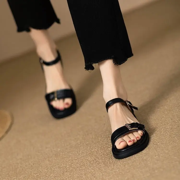2025 New Open Toe Low Heel Sliding Sandals Women's Summer Soft Bottom Flat Simple plus size Roman Sandals — feature 9