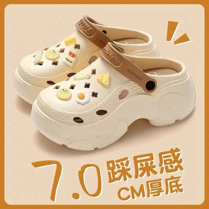 Summer Thick-soled Hole Shoes EVA Height-increasing Women's Cheese Bread Deodorant Wear-resistant Baotou Slippers for Home and Outfit Women - Image 7