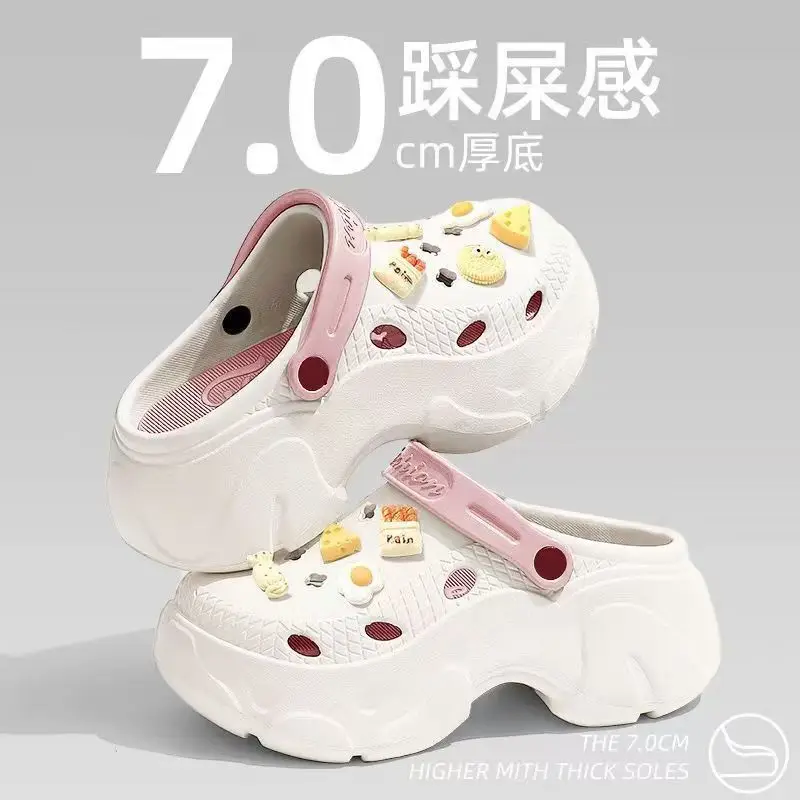 Summer Thick-soled Hole Shoes EVA Height-increasing Women's Cheese Bread Deodorant Wear-resistant Baotou Slippers for Home and Outfit Women — feature 2