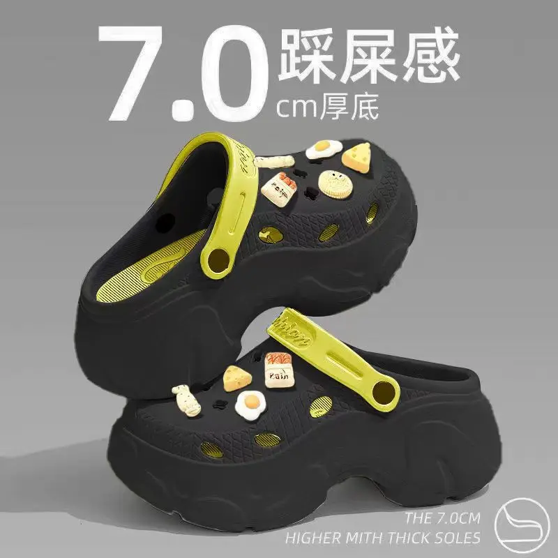 Summer Thick-soled Hole Shoes EVA Height-increasing Women's Cheese Bread Deodorant Wear-resistant Baotou Slippers for Home and Outfit Women — feature 3