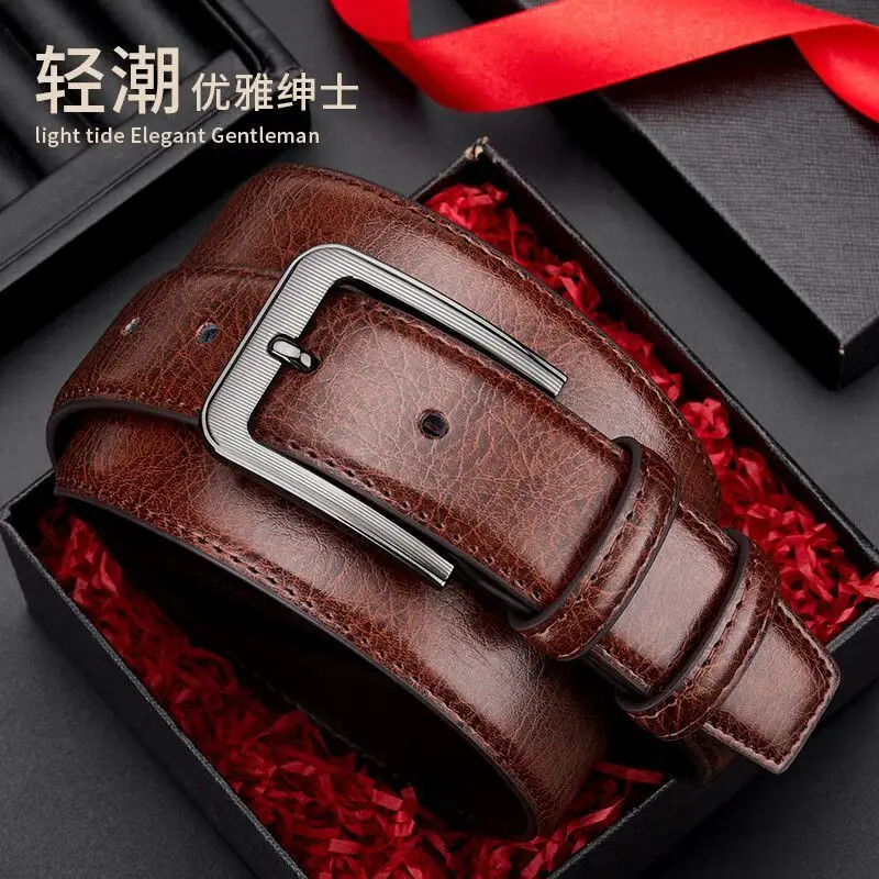 Men's Brown Leather Belt with Silver Pin Buckle - Image 4