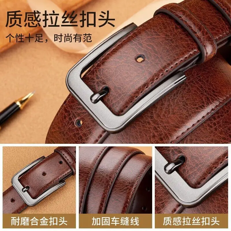 Men's Brown Leather Belt with Silver Pin Buckle — feature 8