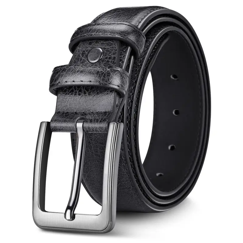 Men's Brown Leather Belt with Silver Pin Buckle - Image 2