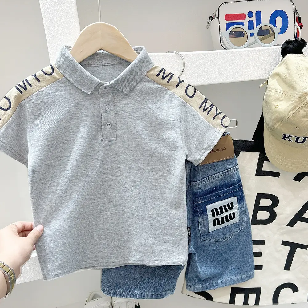 Boys Grey Polo Shirt 2025 Summer Korean Style - Image 2