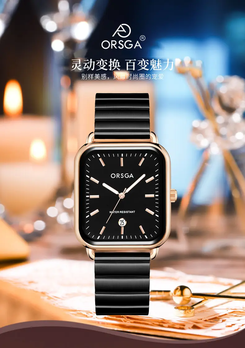 ORSGA Women's Square Watch with Rose Gold Band — feature 3
