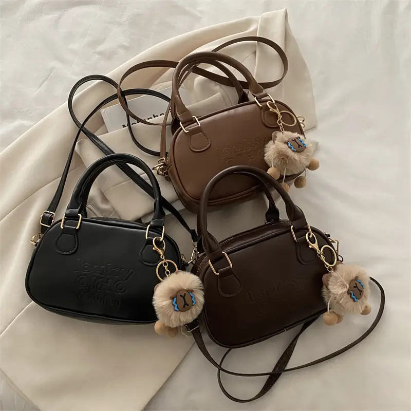 Retro Brown Leather Shoulder Bag with Gold Zip - Image 7