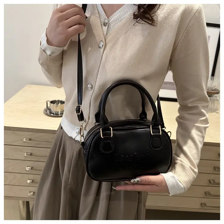 Retro Brown Leather Shoulder Bag with Gold Zip — feature 27