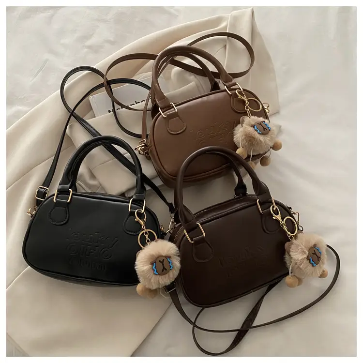 Retro Brown Leather Shoulder Bag with Gold Zip — feature 30