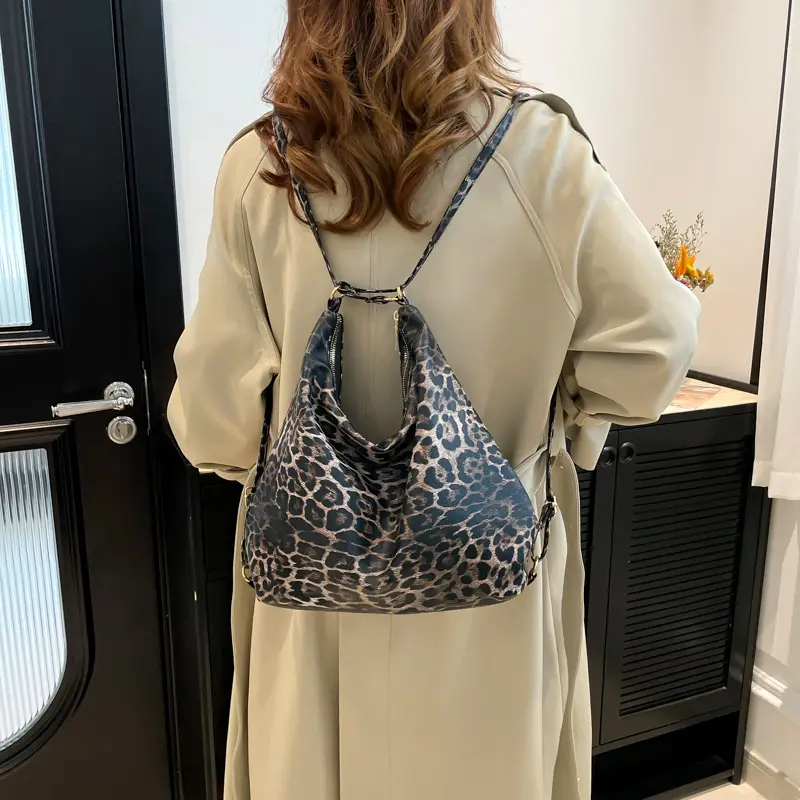 Leopard Print Women's 2025 Soft Leather Bucket Bag - Image 5