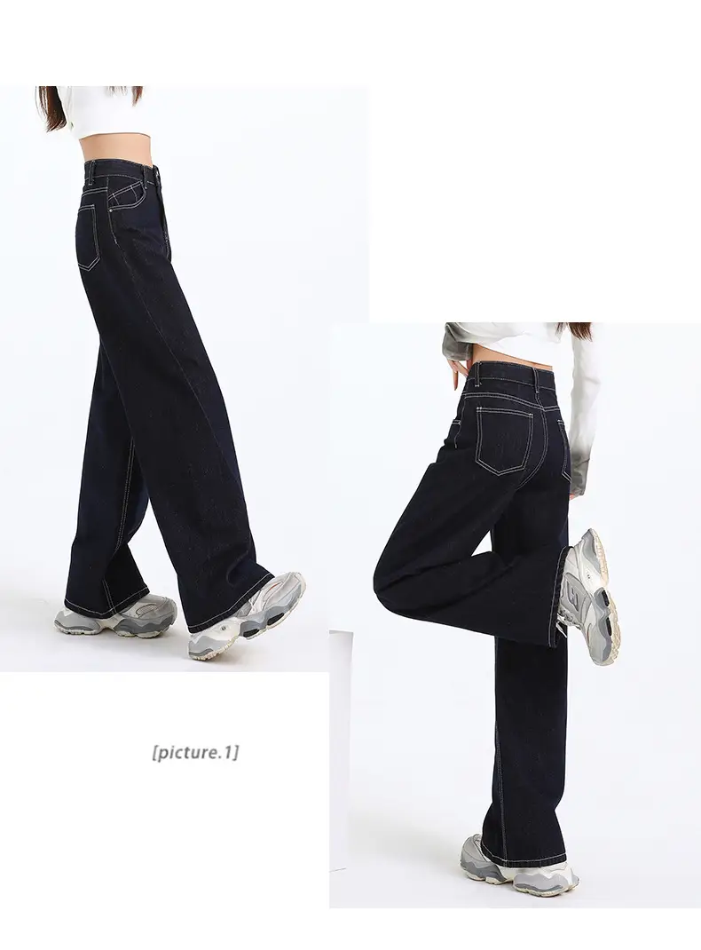 Women Dark Blue Wide Leg Jeans Spring High Waist Slimming — feature 13