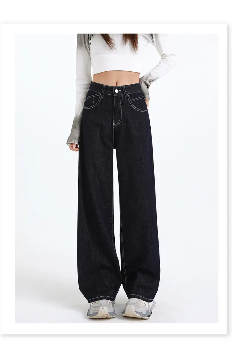 Women Dark Blue Wide Leg Jeans Spring High Waist Slimming — feature 14