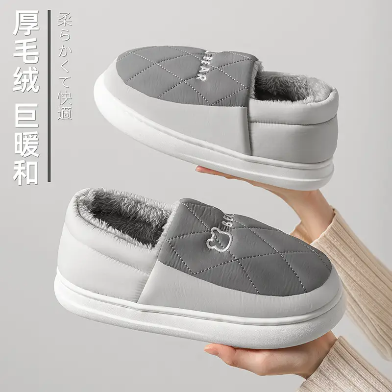 Waterproof Cotton Slippers for Men, Winter Warm Indoor Home Slippers with Heel, Wool Cotton Shoes for Women, Can Be Worn Outside, Warm Cotton Shoes - Image 6