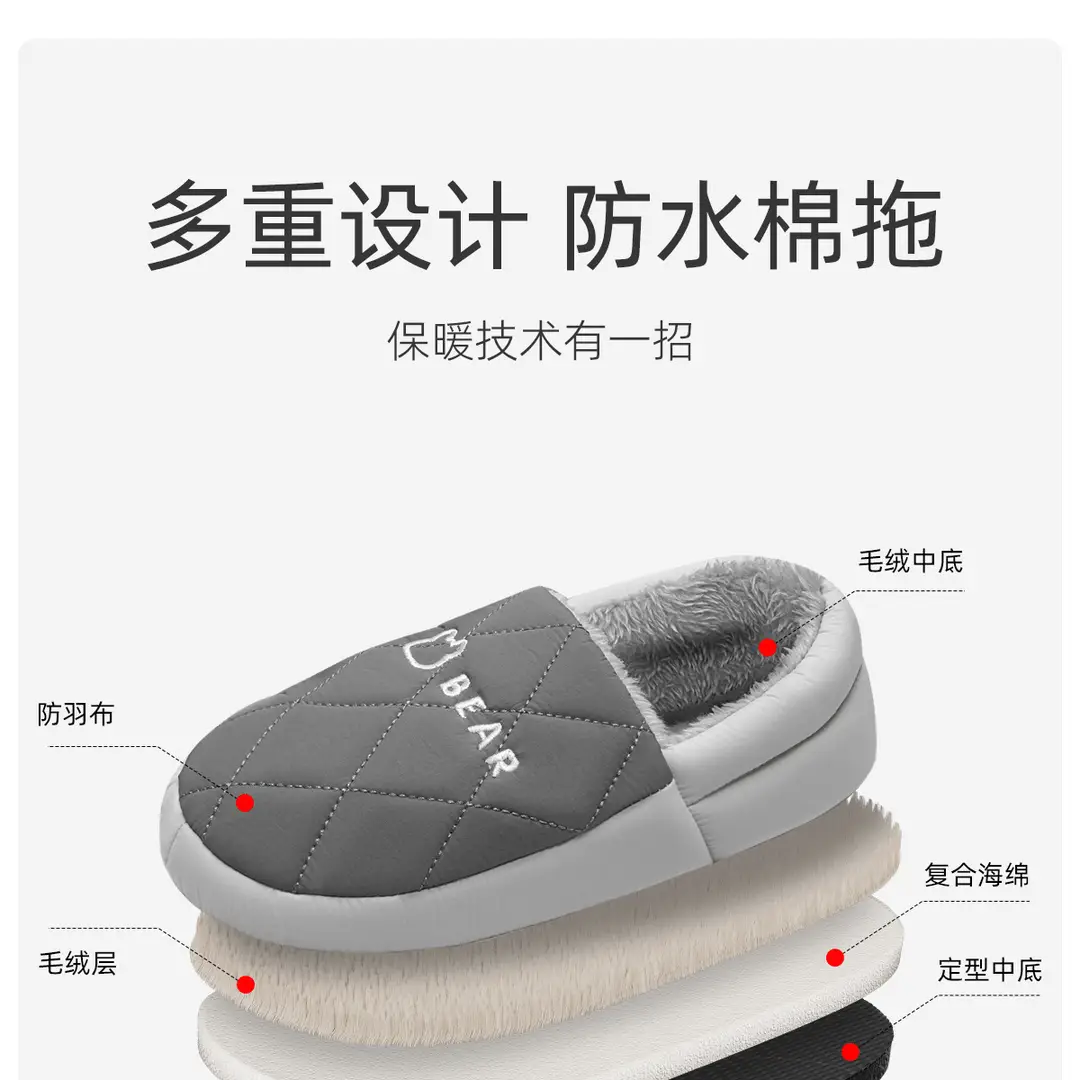 Waterproof Cotton Slippers for Men, Winter Warm Indoor Home Slippers with Heel, Wool Cotton Shoes for Women, Can Be Worn Outside, Warm Cotton Shoes — feature 5