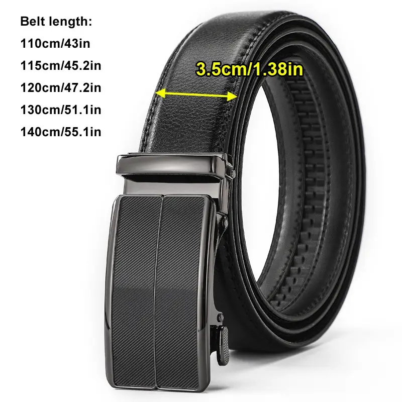 Men's Black Leather Belt with Automatic Buckle