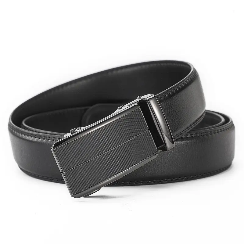 Men's Black Leather Belt with Automatic Buckle