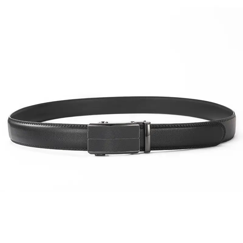 Men's Black Leather Belt with Automatic Buckle