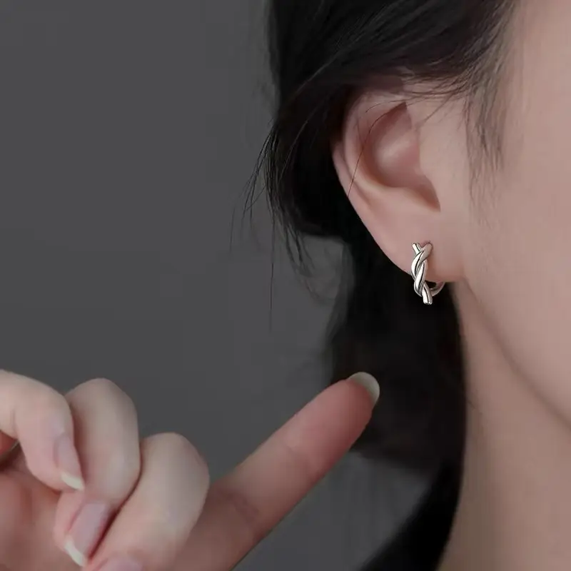 Silver High-end Rope Ear Buckle Earrings for Women