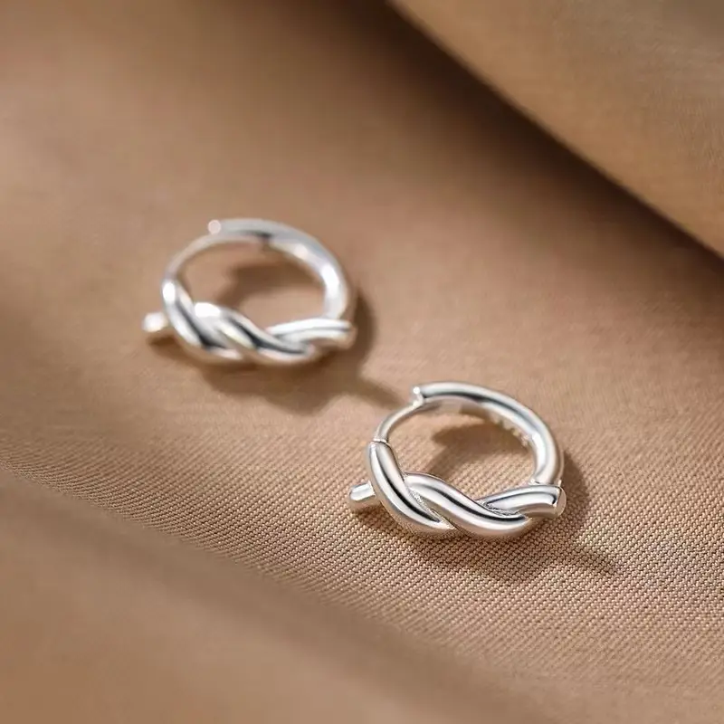 Silver High-end Rope Ear Buckle Earrings for Women