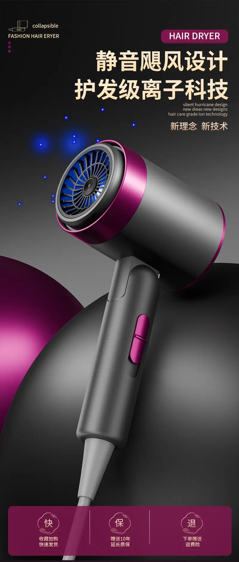 Foldable Hair Dryer with Strong Wind & Constant Temp — feature 1